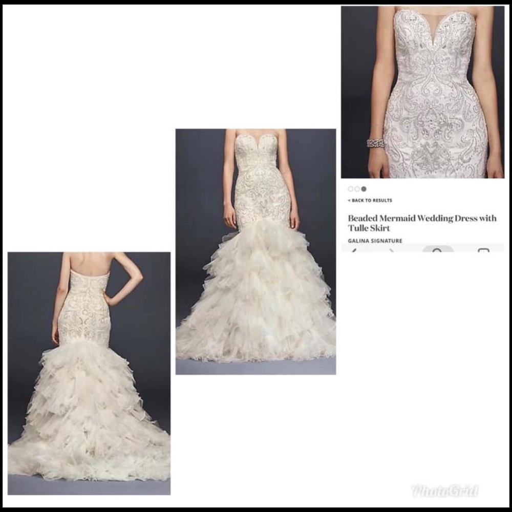 Galina Signature Beaded Mermaid Dress with Tulle Skirt